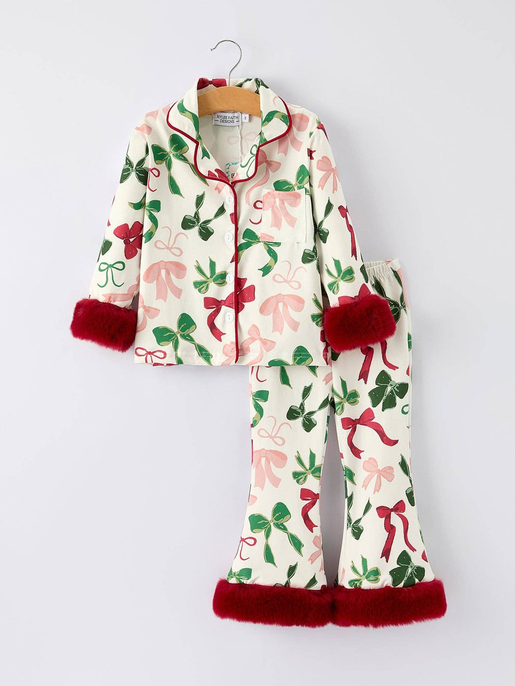 Red Cuff Christmas Bow Pajamas