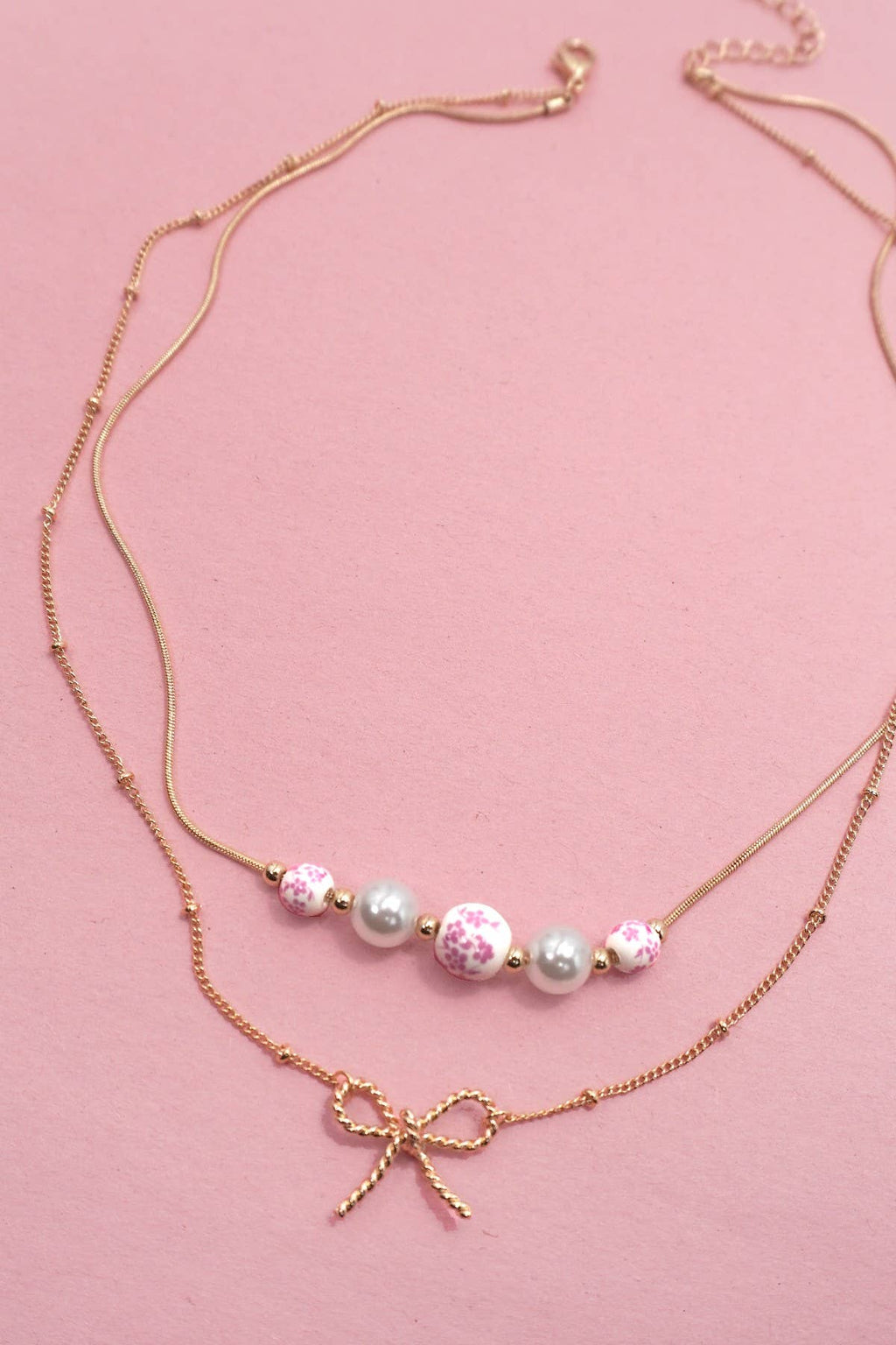 Pearl Bow Layered Necklace