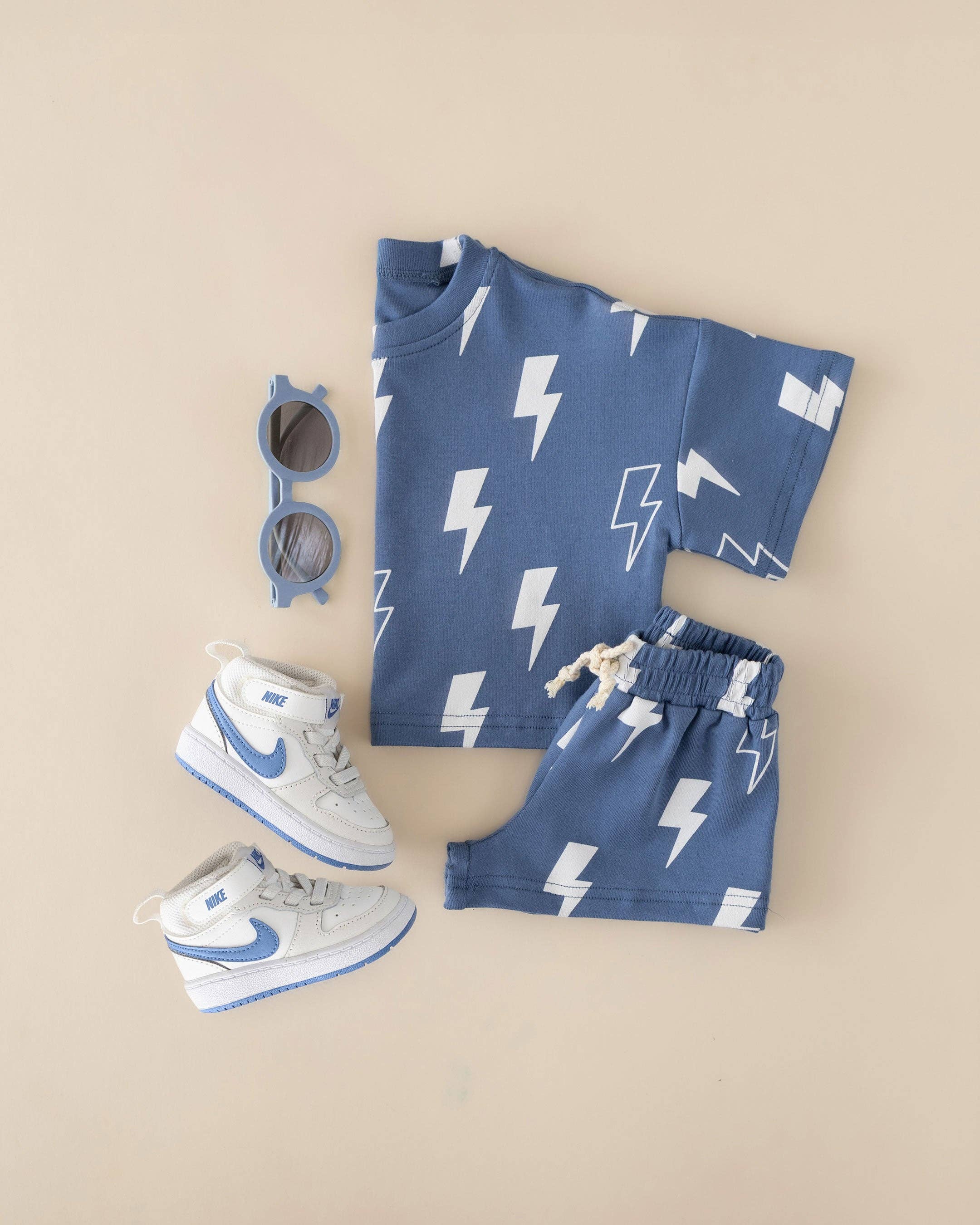 Blue Bolts Shorts Set