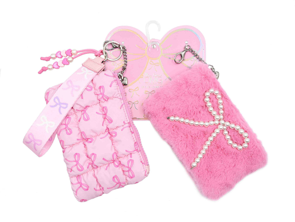 Quilted Bow 3 Piece Coin Purse Keychain Set