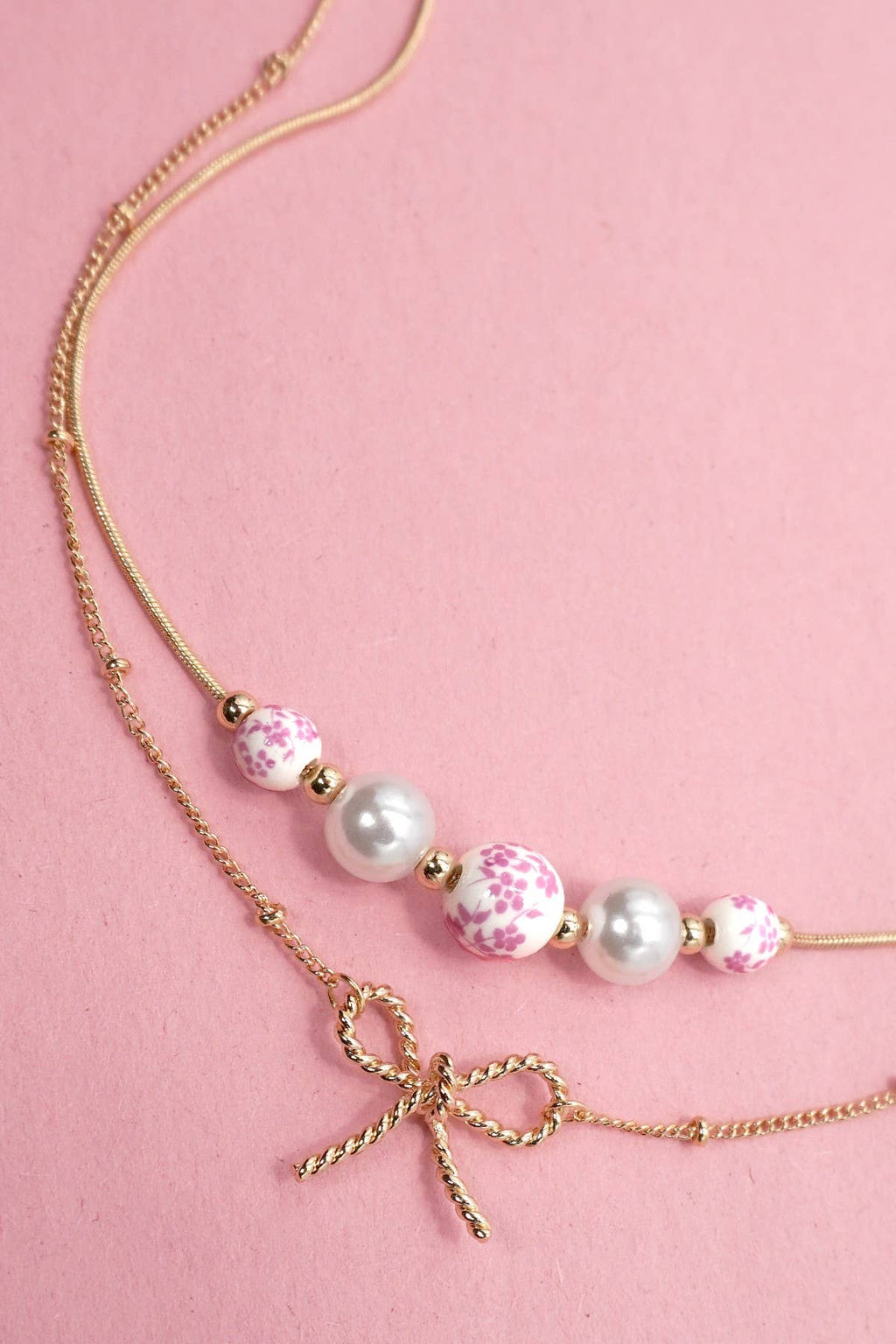 Pearl Bow Layered Necklace