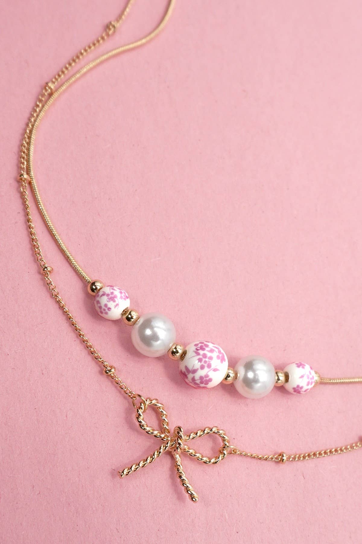 Pearl Bow Layered Necklace