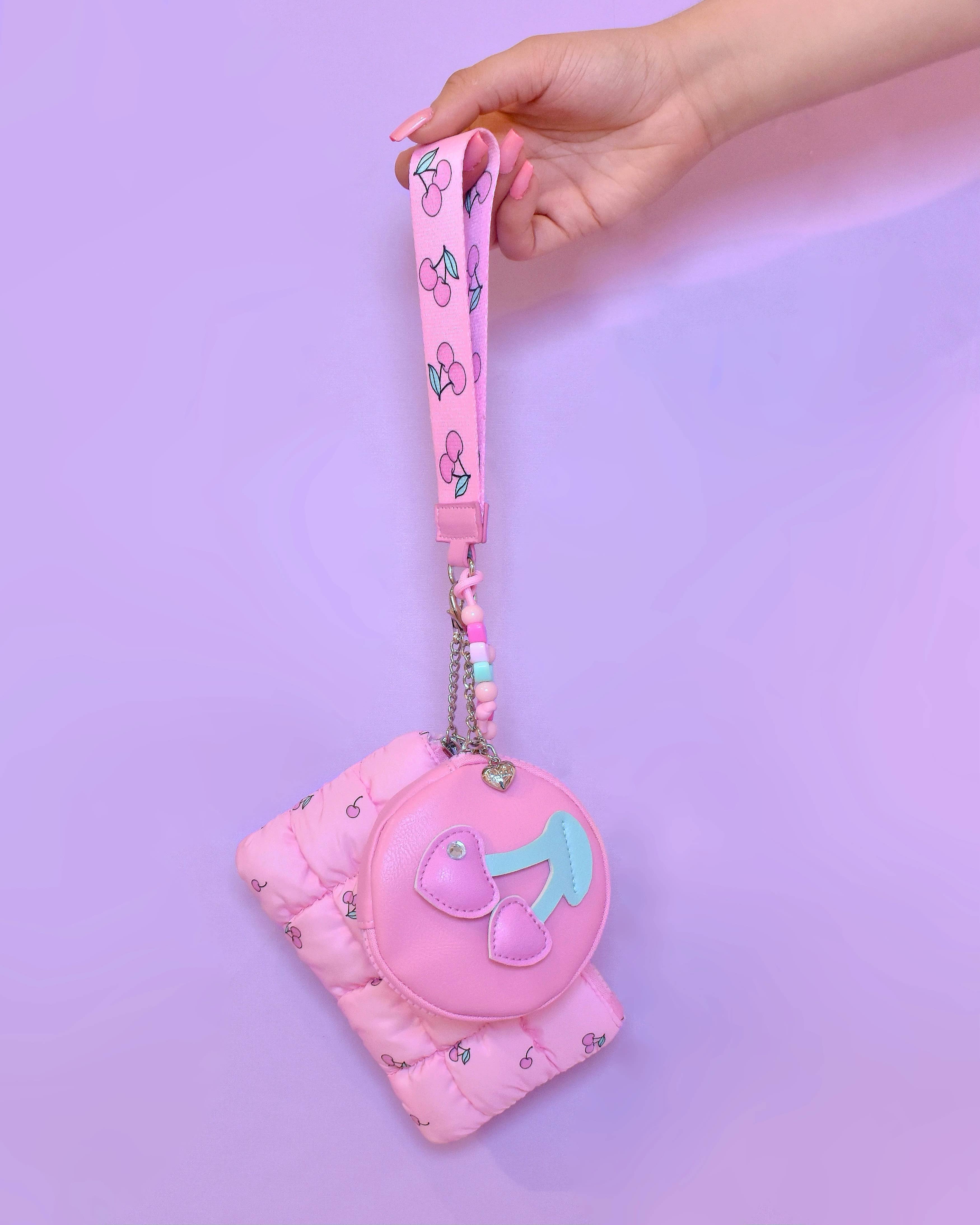 Quilted Scrunchies Cherry 3 Piece Coin Purse Keychain Set