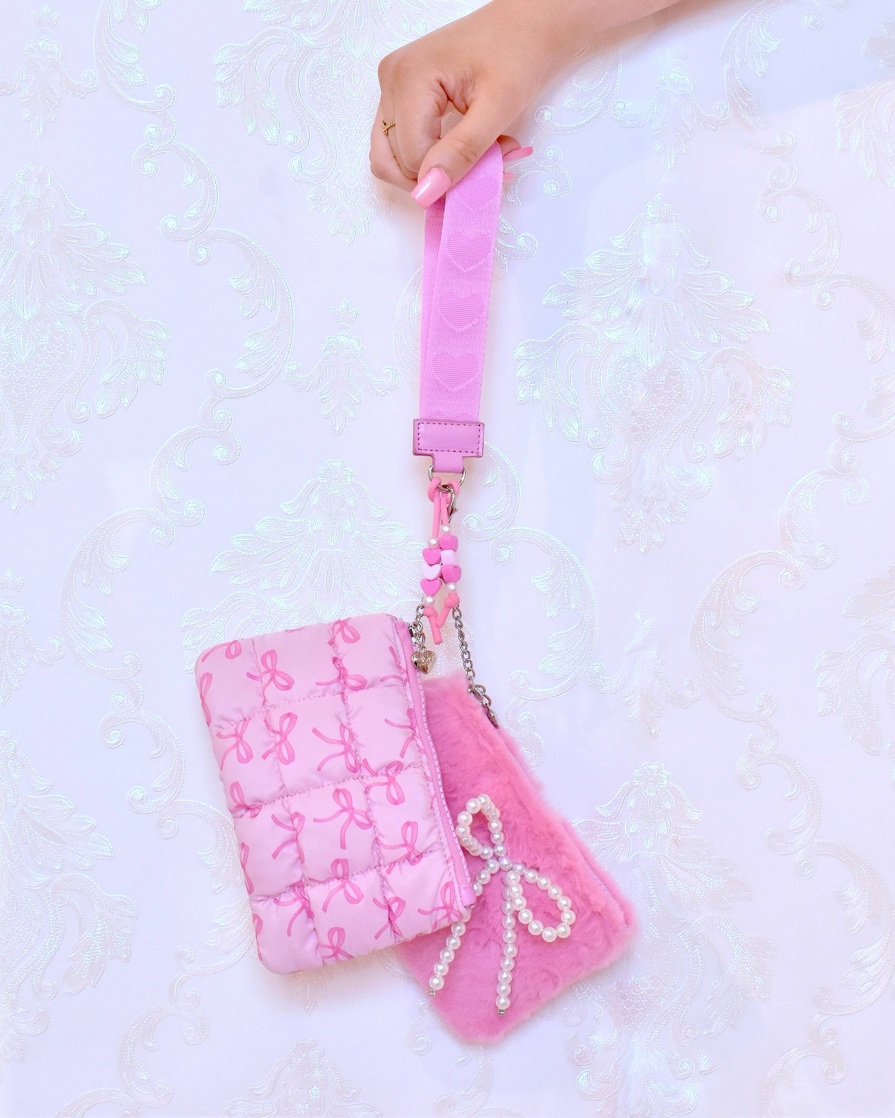 Quilted Bow 3 Piece Coin Purse Keychain Set