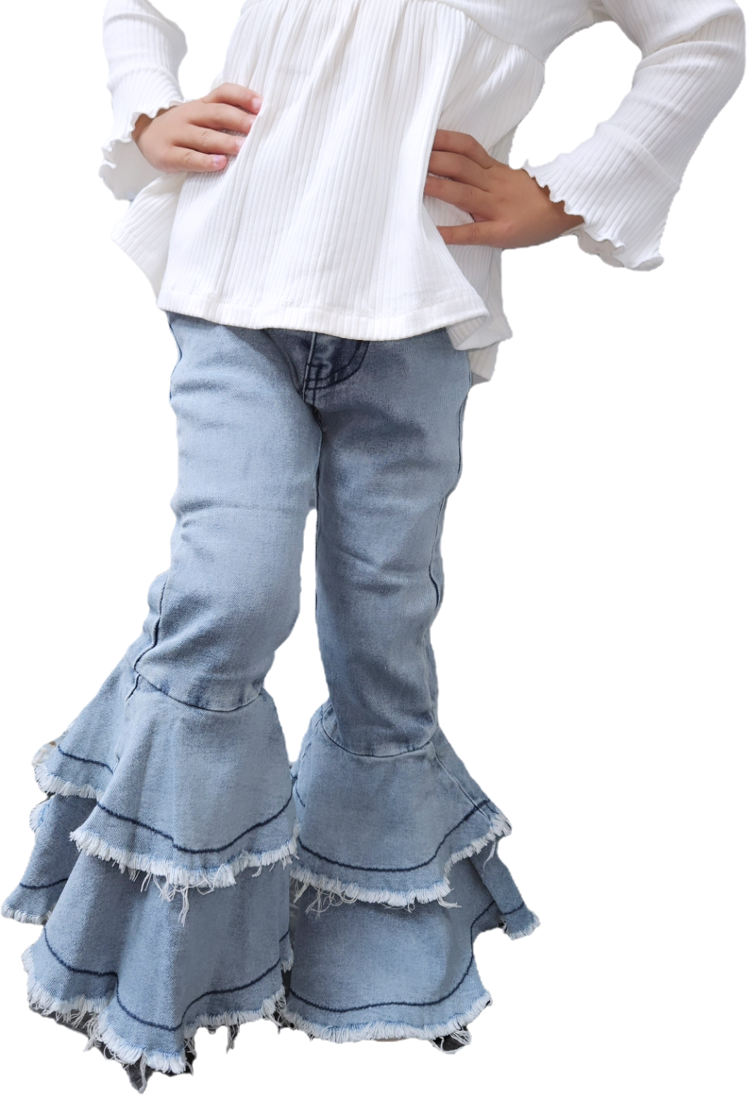 Light Wash Denim Double Ruffle Jeans