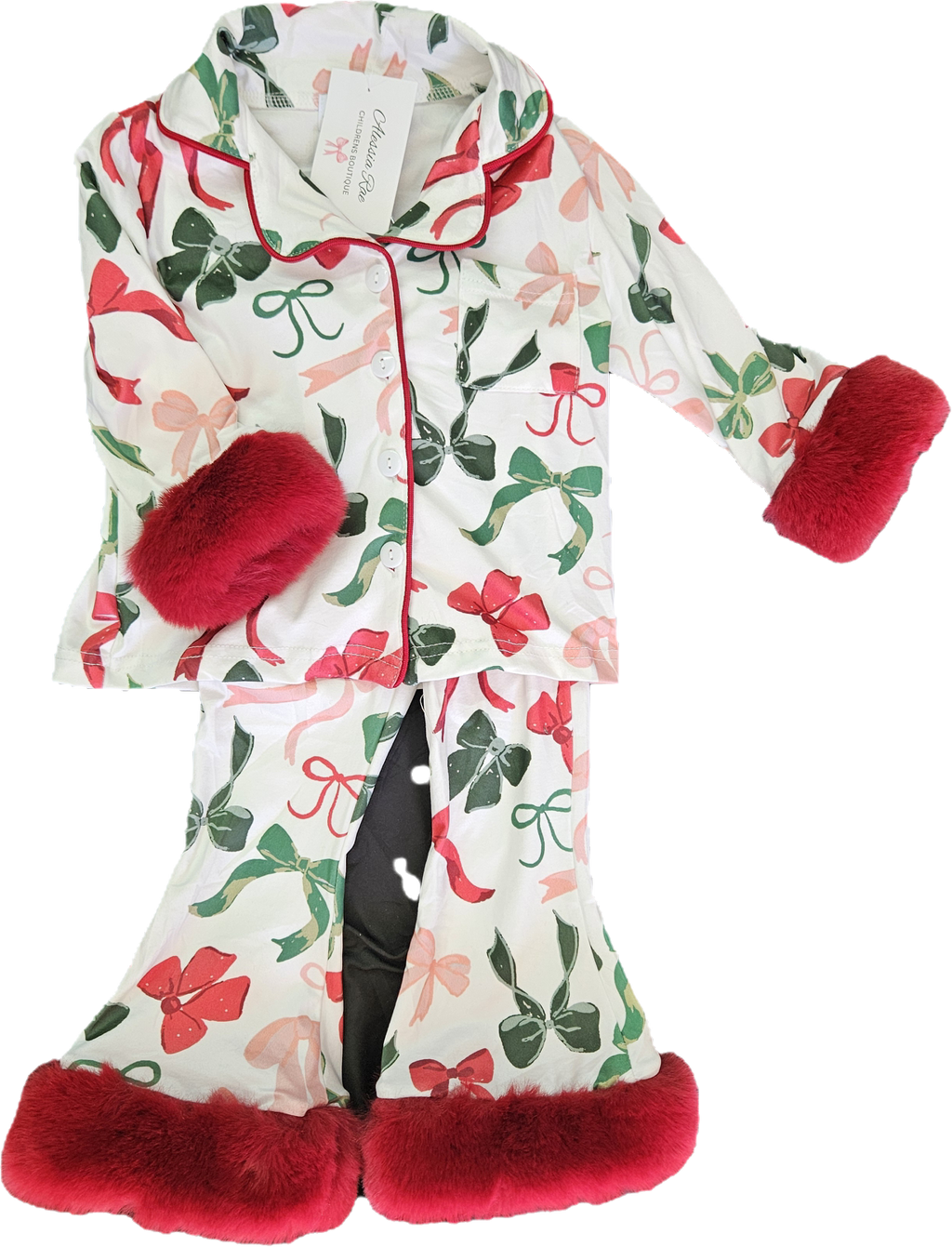 Red Cuff Christmas Bow Pajamas