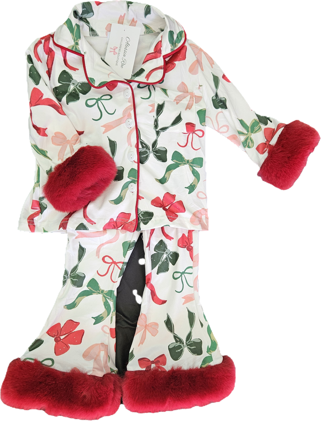 Red Cuff Christmas Bow Pajamas