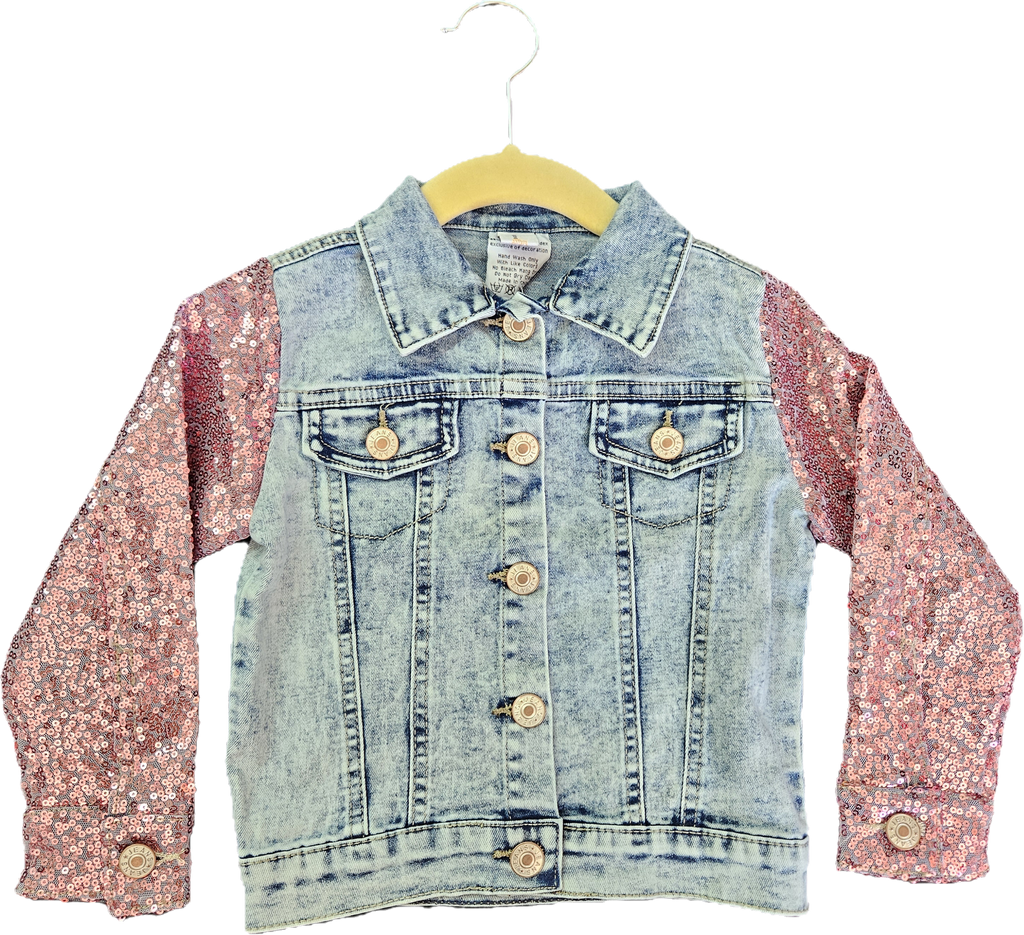 Pink Sequin & Light Wash Denim Jacket