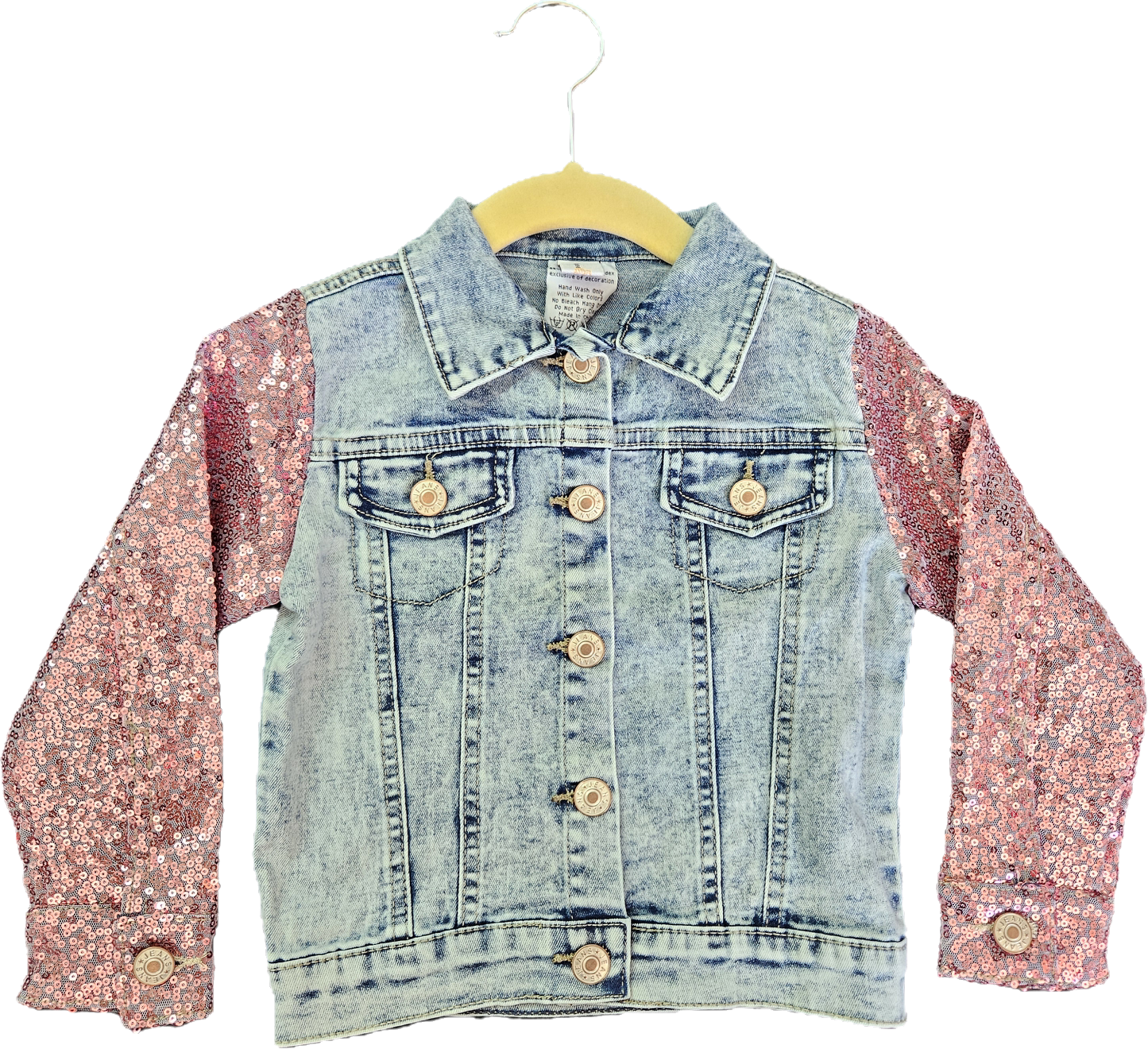Pink Sequin & Light Wash Denim Jacket