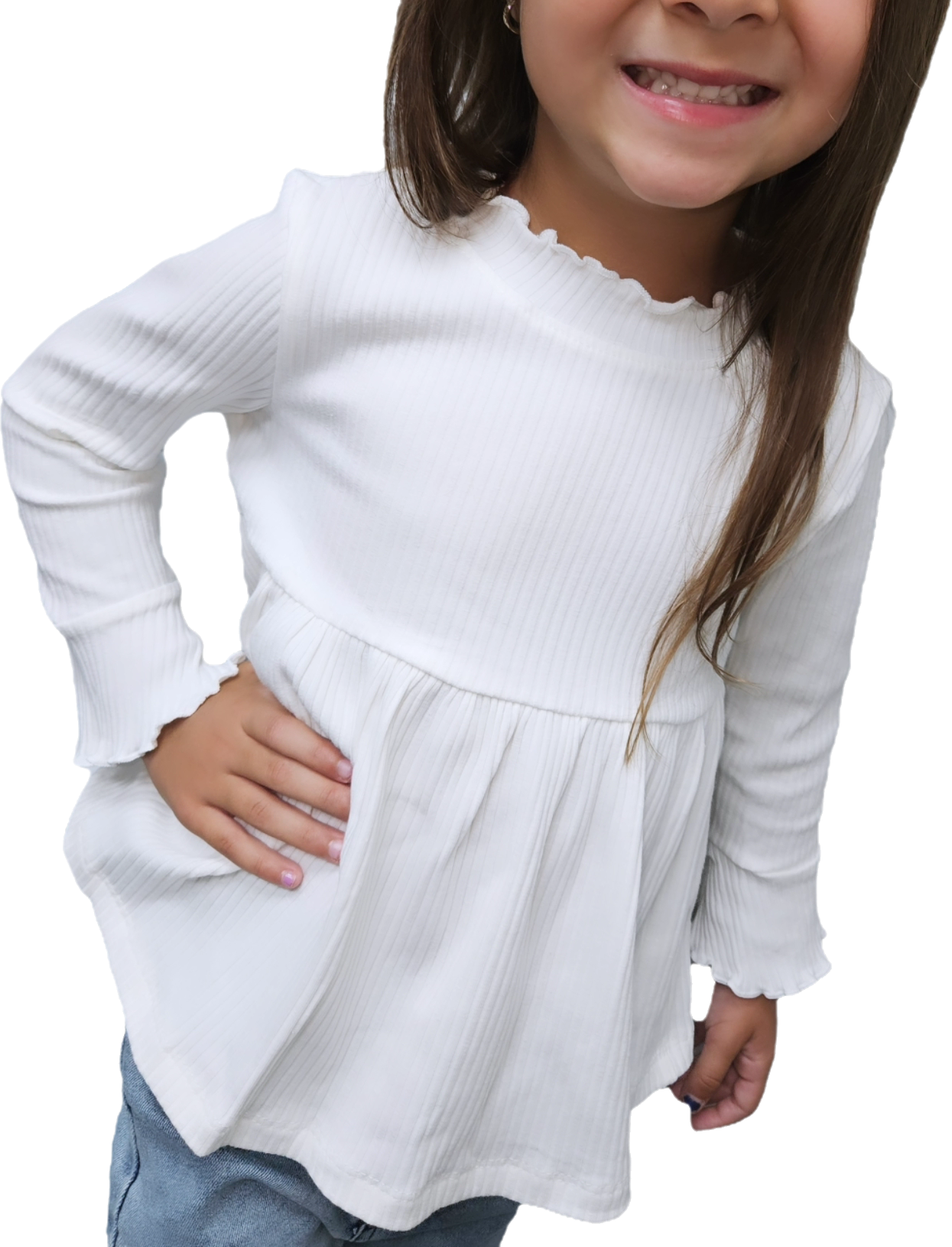 Long Sleeve Lettuce Trim Ribbed Shirt