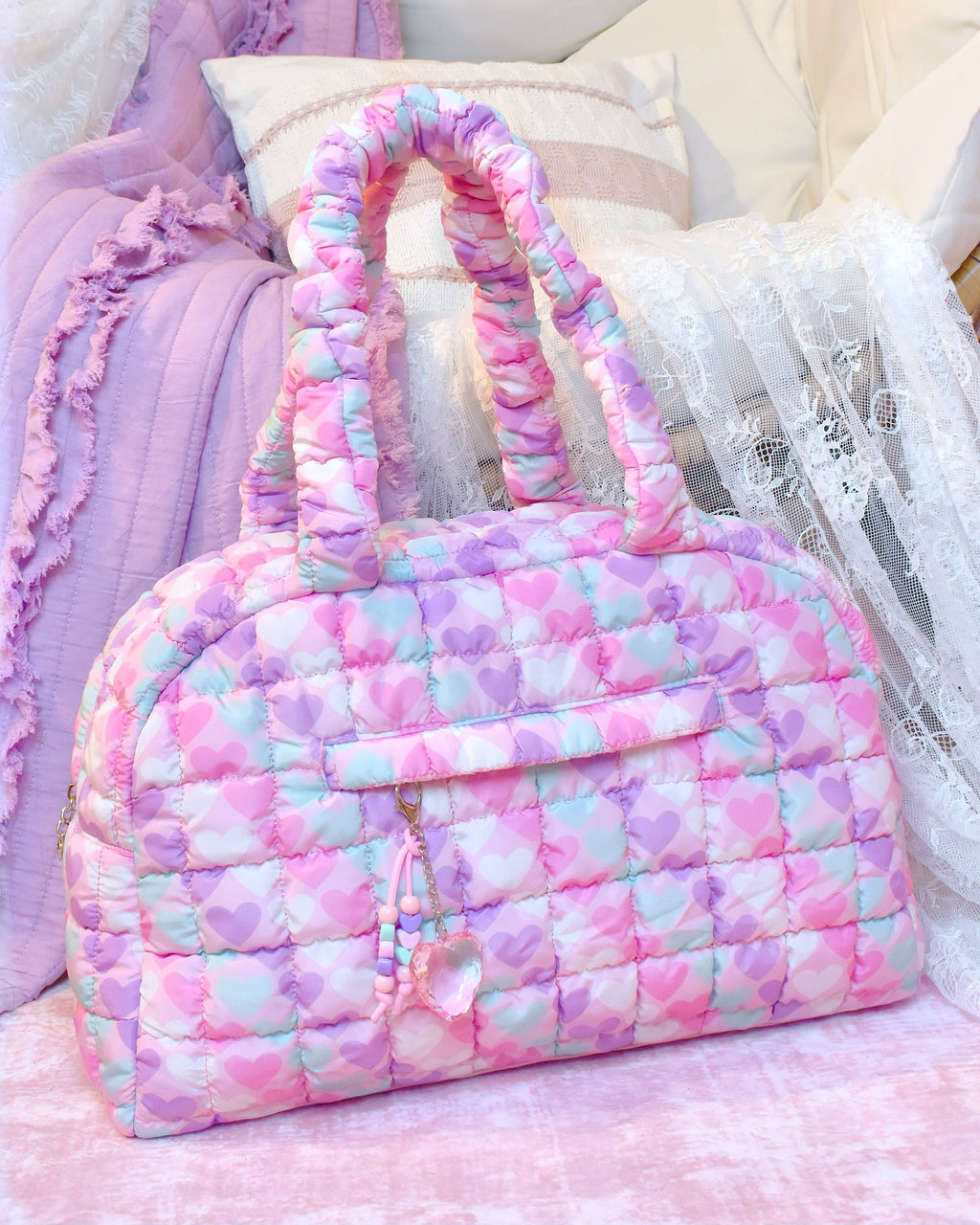 Quilted Scrunchies Heart Medium Duffle Bag