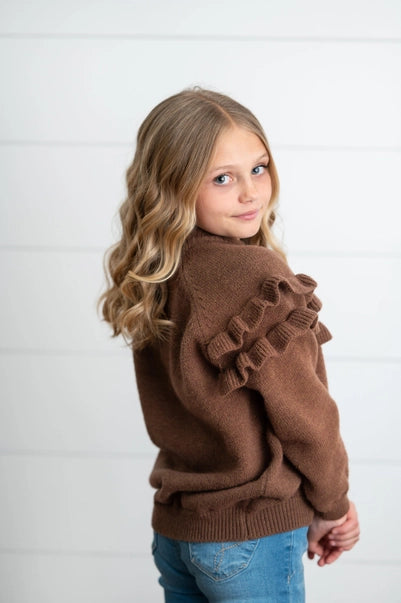 Chocolate Double Ruffle Crew Neck Sweater