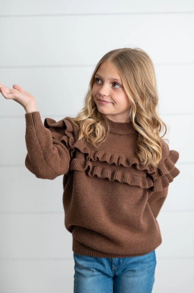 Chocolate Double Ruffle Crew Neck Sweater