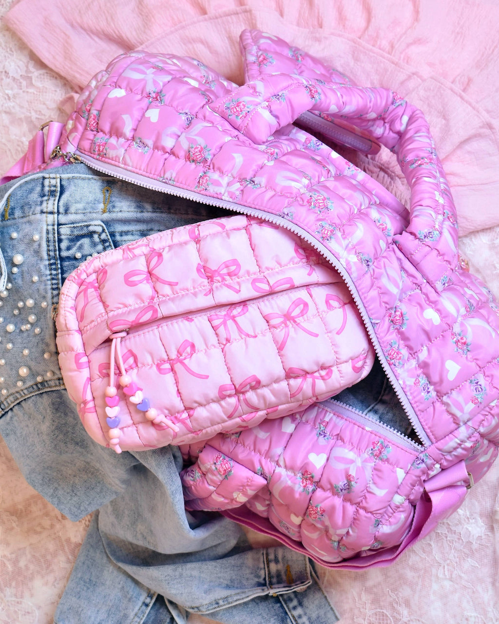 The Weekender - Quilted Scrunchies Floral Bow Duffle Bag