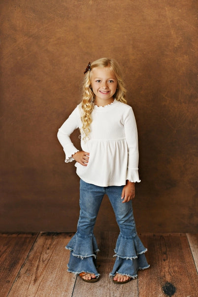 Light Wash Denim Double Ruffle Jeans