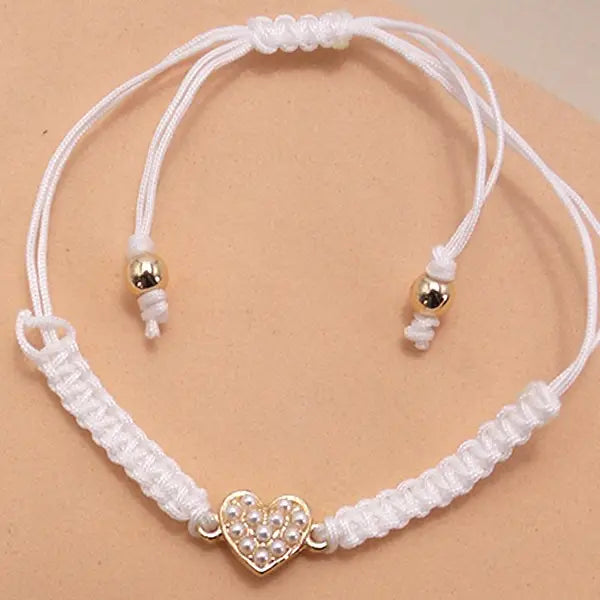 ADJUSTABLE PEARL HEART BOW BRACELET