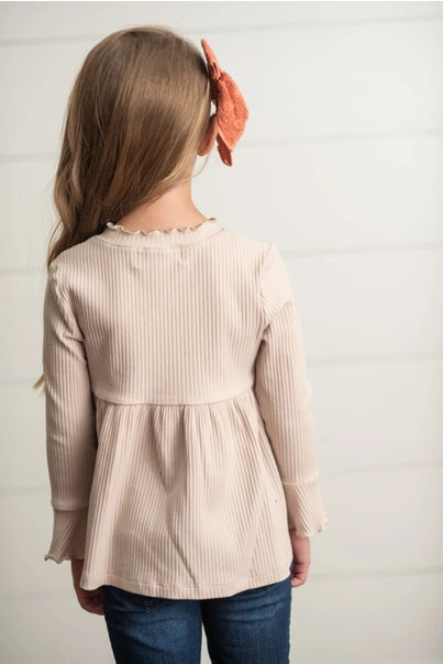 Long Sleeve Lettuce Trim Ribbed Shirt