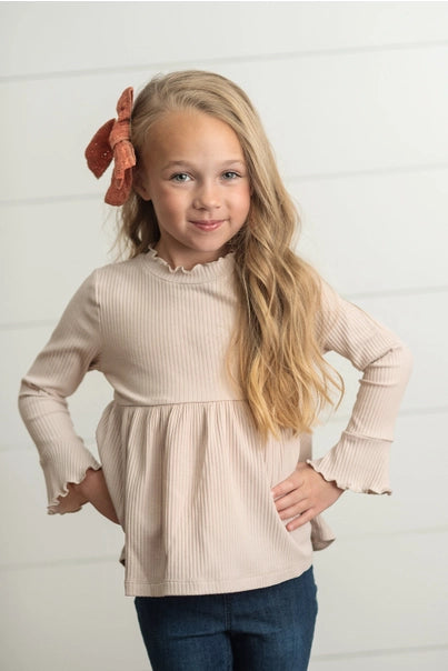 Long Sleeve Lettuce Trim Ribbed Shirt