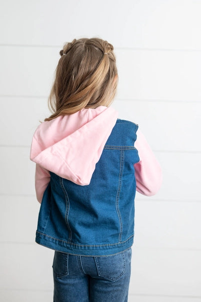 Pink Hooded Denim Jacket