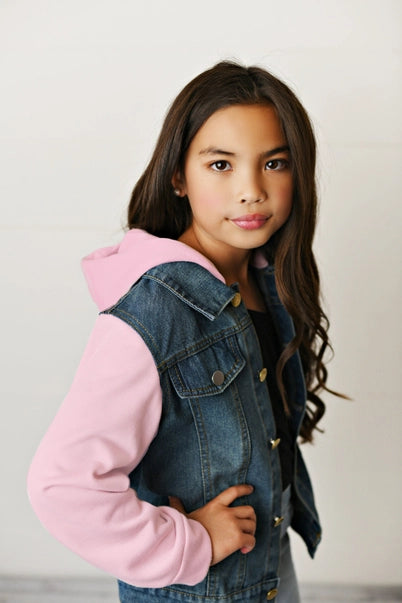 Pink Hooded Denim Jacket