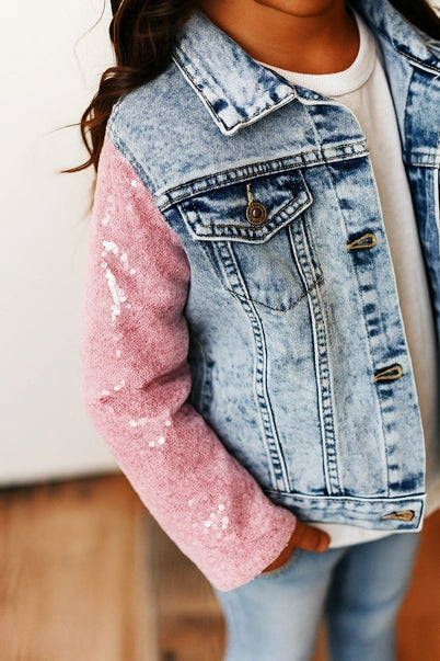 Pink Sequin & Light Wash Denim Jacket